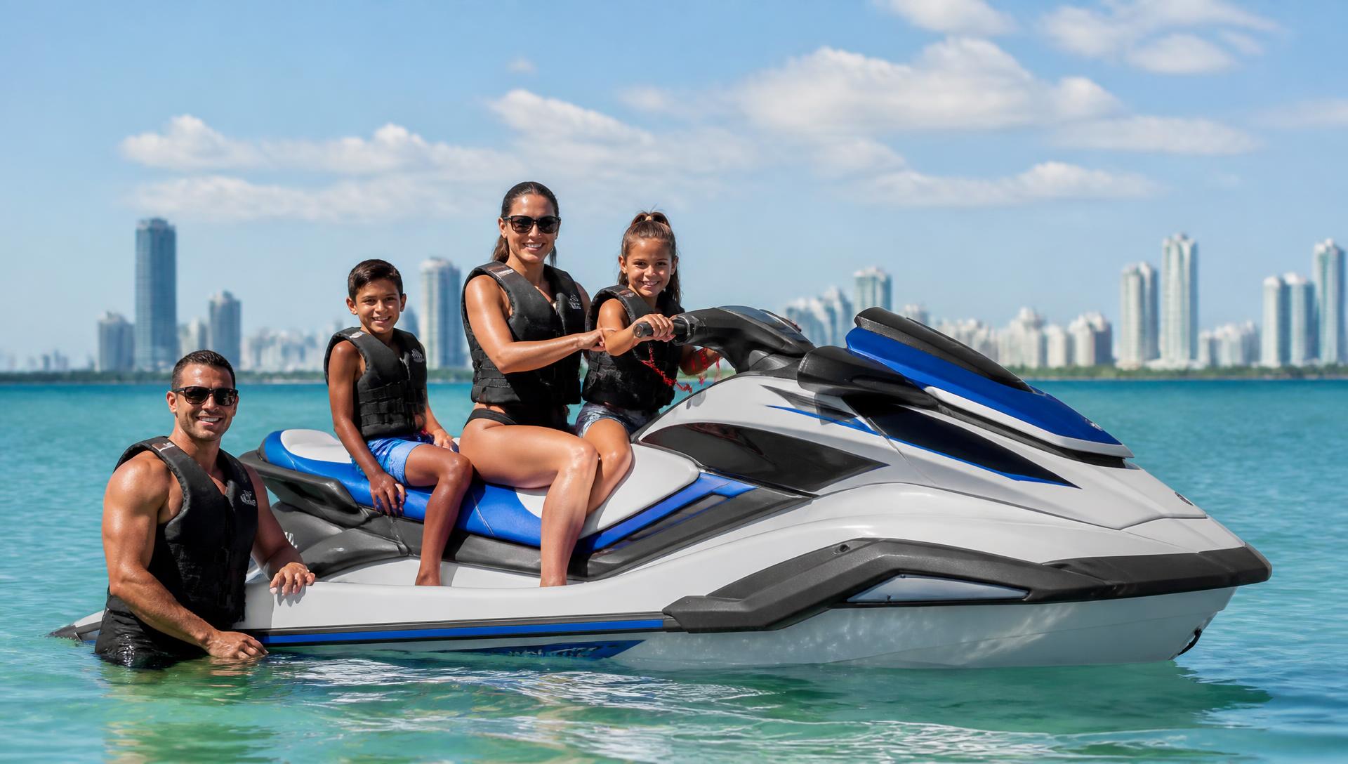 Family enjoying a Yamaha WaveRunner in Miami
